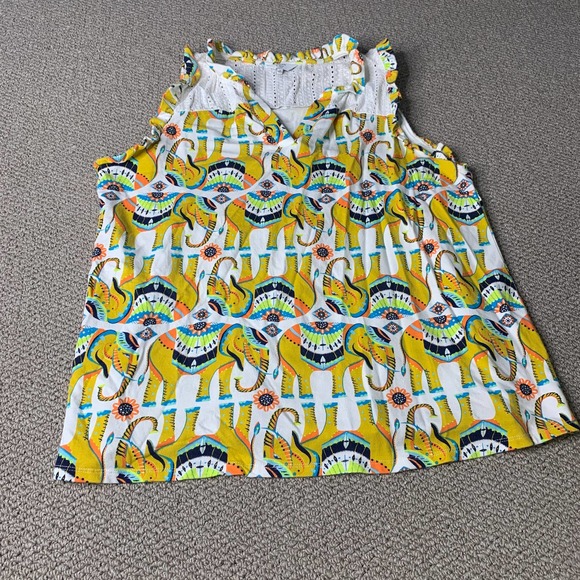 Crown & Ivy Womens Blouse Top Size 1X White Yellow Elephant Eyelet‎ Sleeveless - Picture 1 of 10